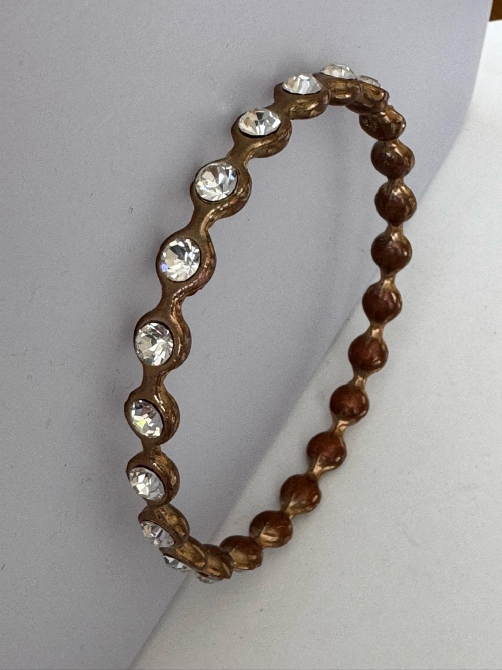 Vintage Gold Plated bangle bracelet clear rhinestones rigid